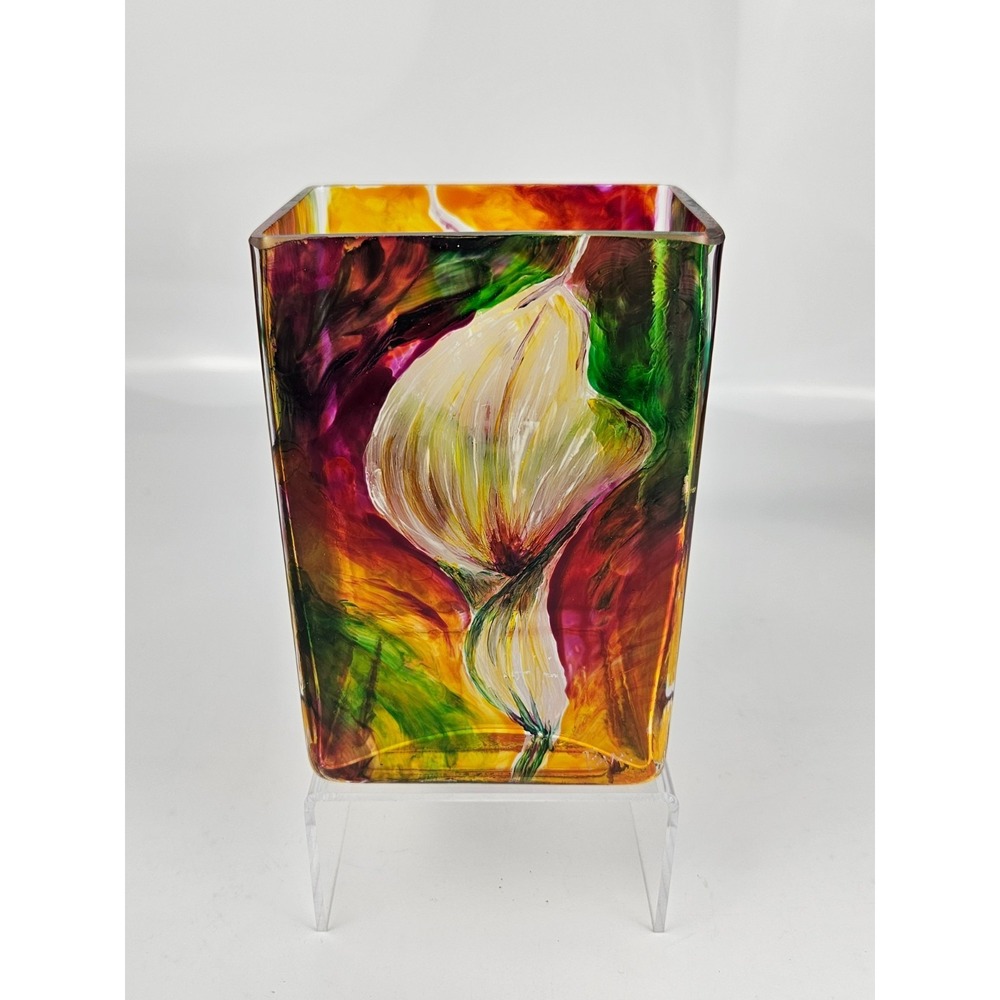 Original Painting‎ and Hand Painted Glass Vase Set Calla Lily Signed Art - Picture 4 of 16